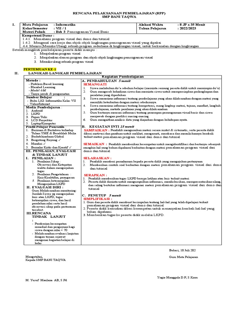 RPP Informatika 7 3 | PDF