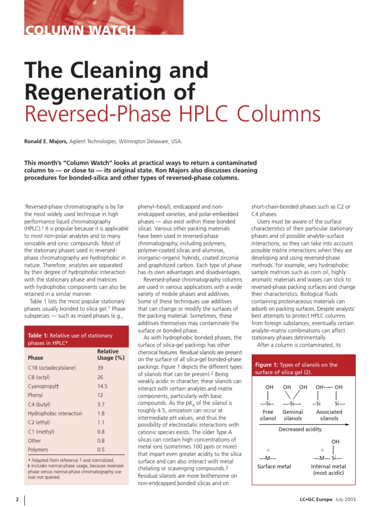 Column Regeneration PDF Chromatography High Performance Liquid