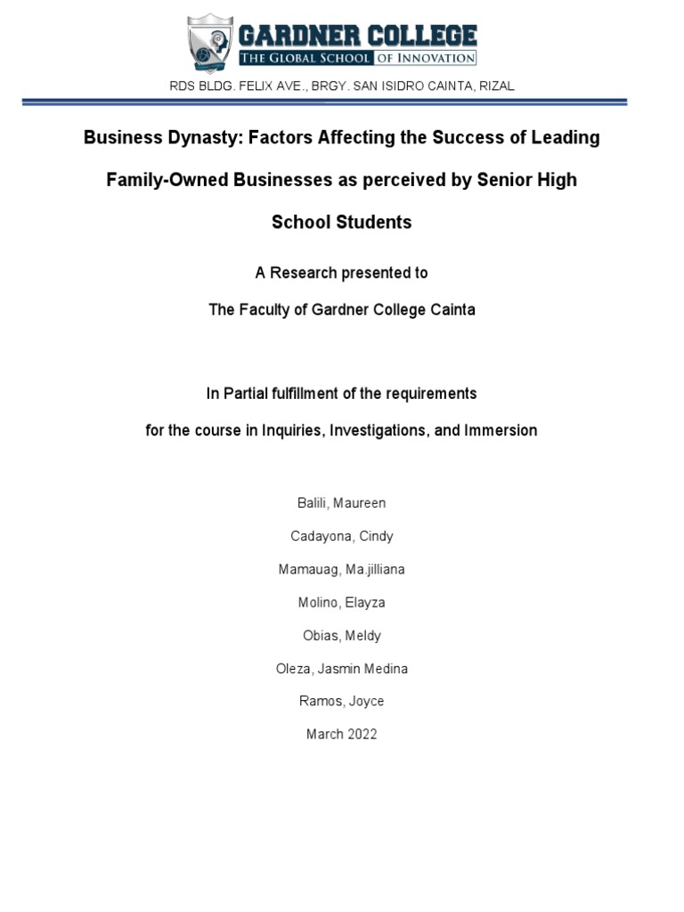 Business Dynasty Factors Affecting The Success of Leading Family Owned ...