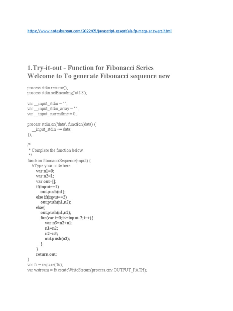 1.try-It-Out - Function For Fibonacci Series Welcome To To Generate ...