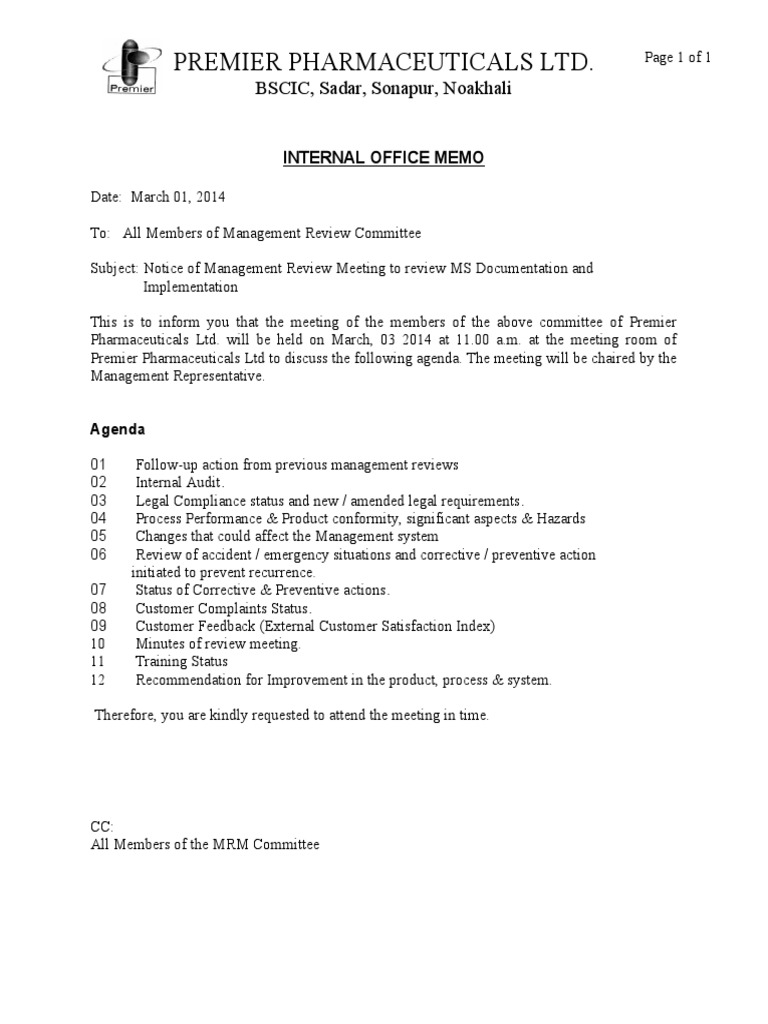 Management Review Meeting Notice | PDF