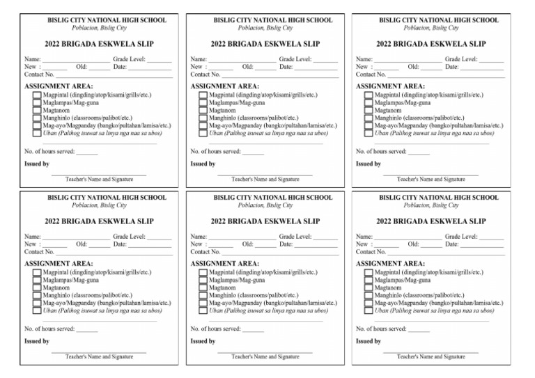 Brigada eskwela slip 2022 pdf