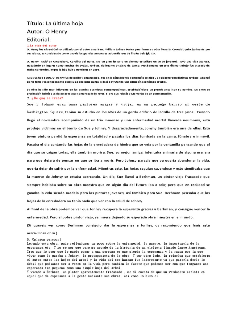 RES-La Última hoja-WOO ILL-3A | PDF | O. Henry