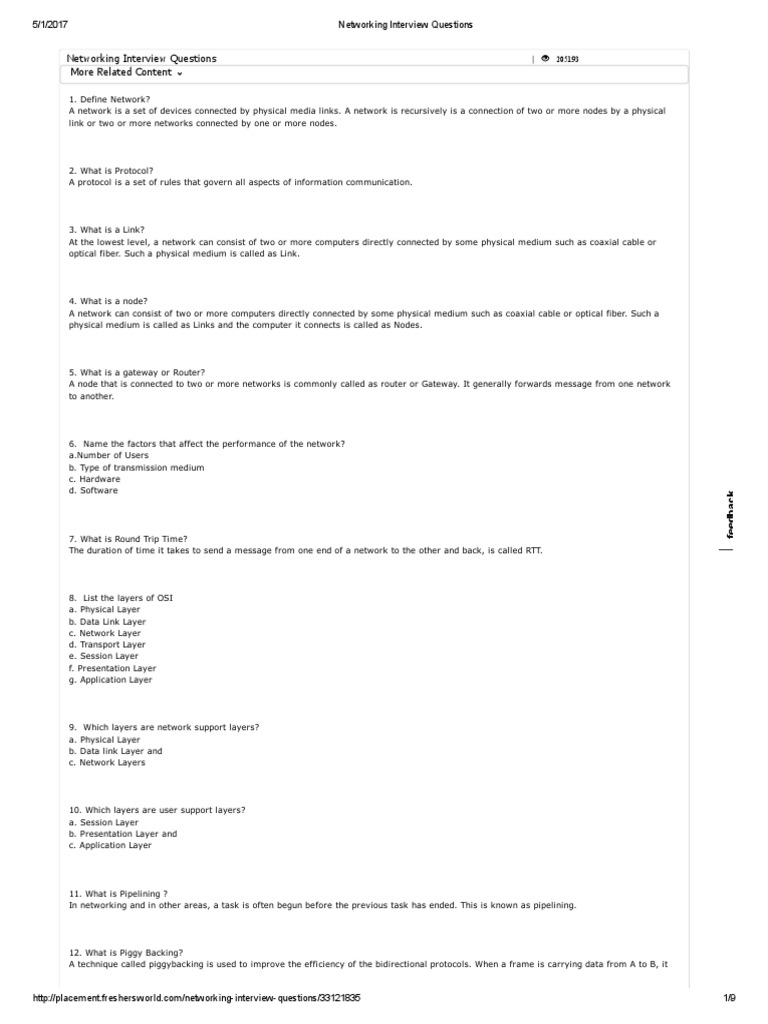Networking Interview Questions zahed PDF Computer Network Osi Model