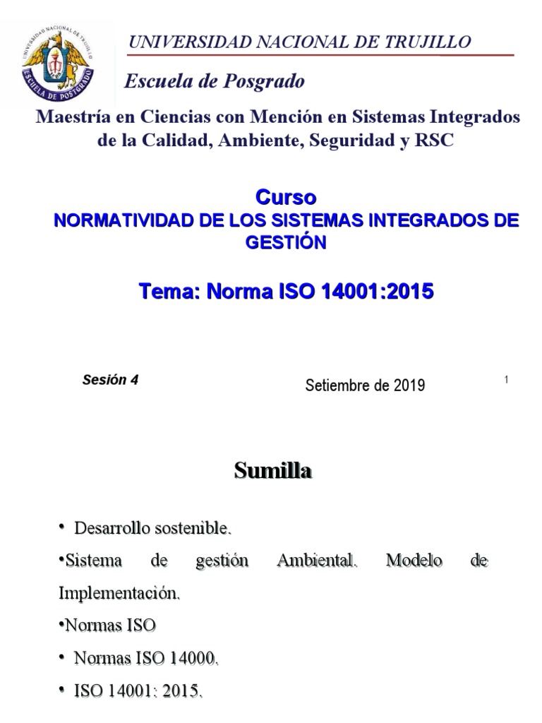 Sesión 4 Norma ISO 14001 - 2015 | PDF | Entorno natural | Desarrollo ...