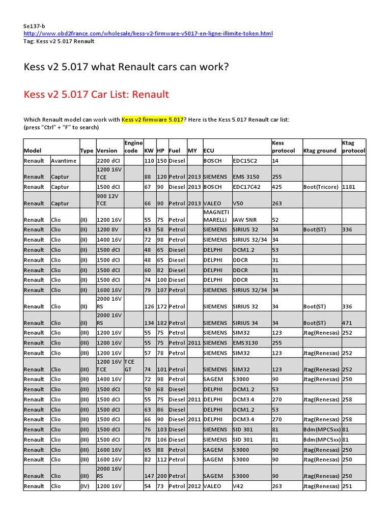 Kess V2 Liste Vehicule