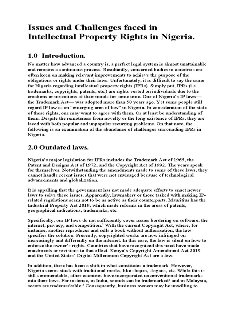 Challenges in Nigeria's Intellectual Property Rights | PDF ...