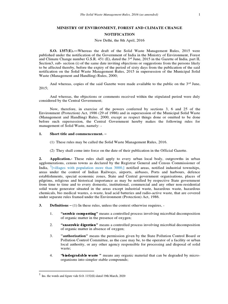 The Solid Waste Management Rules 2016 As Amended PDF Waste