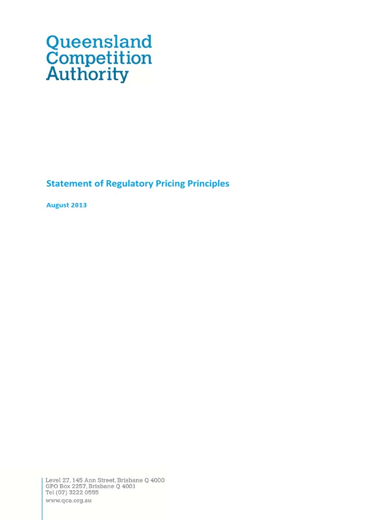 Statement of Regulatory Pricing Principles PDF Profit (Economics