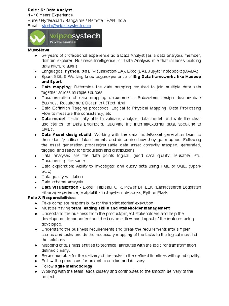 Sr Data Analyst Role - India | PDF | Data Analysis | Data