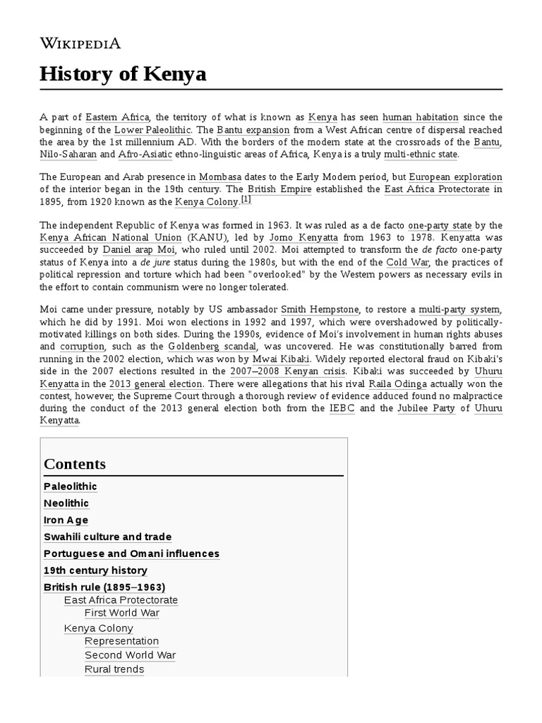 History of Kenya PDF East Africa Kenya