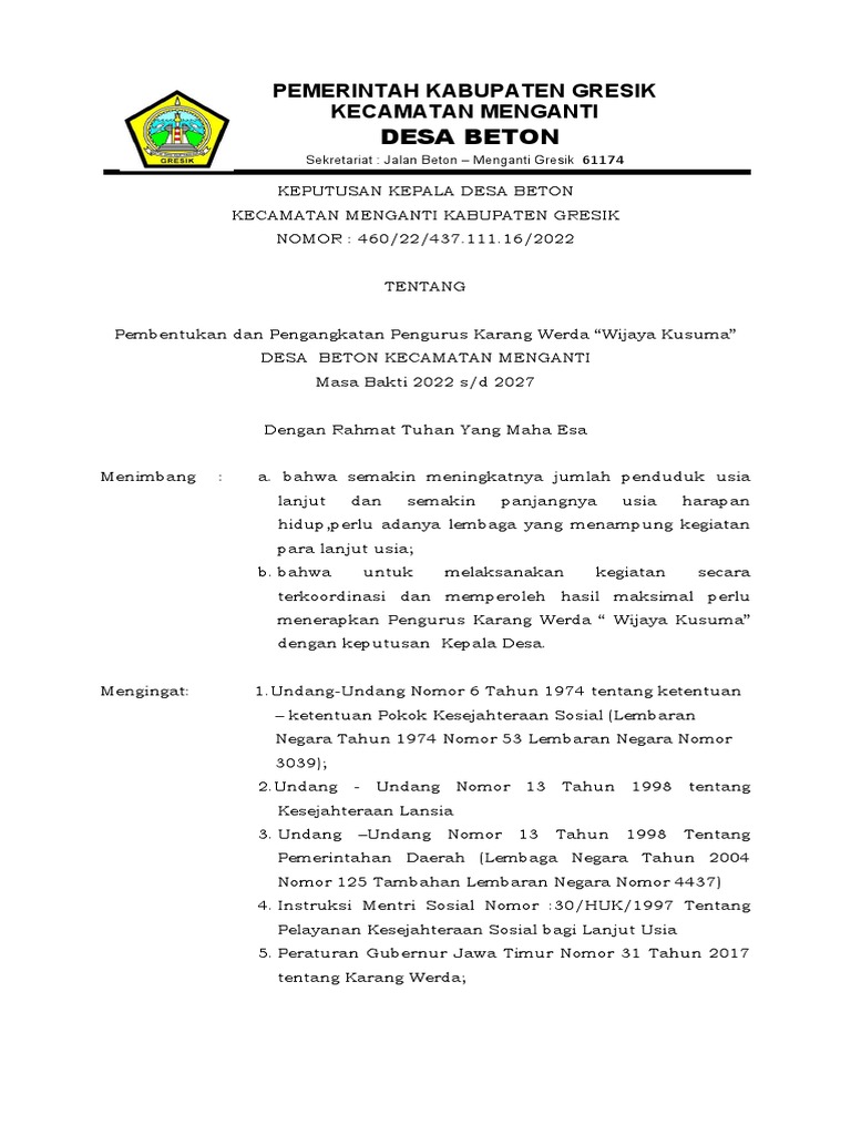 Pembentukan Karang Werda Desa Beton | PDF