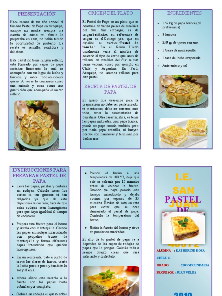 TripticoPASTEL DE PAPAS PDF Pasteles Patata