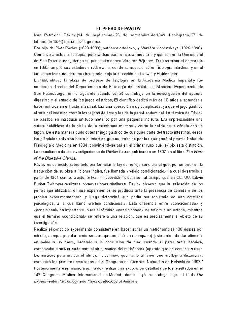 Experimento de Pavlov con perros | PDF | Sicología | Conceptos psicologicos