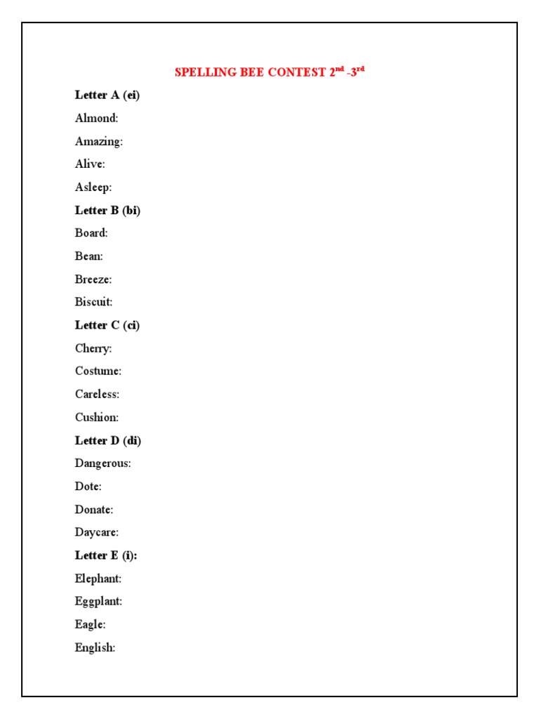 SPELLING BEE CONTEST 2022 PDF