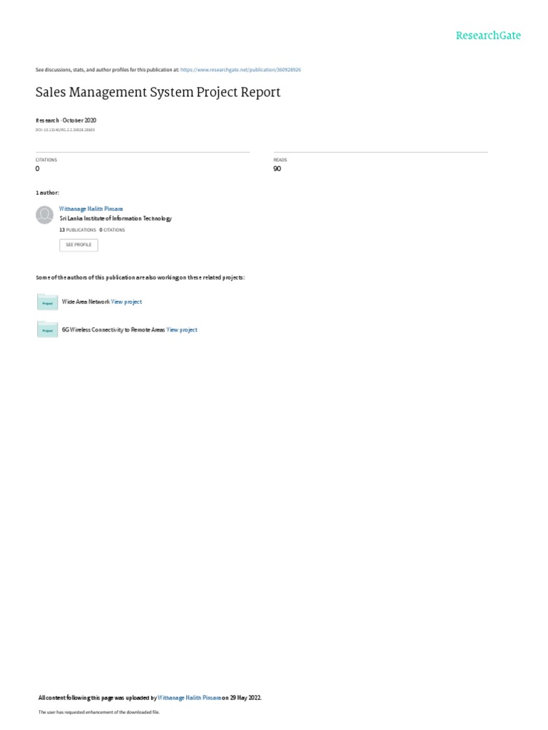 Sales Management System Project Report October 2020 PDF Databases