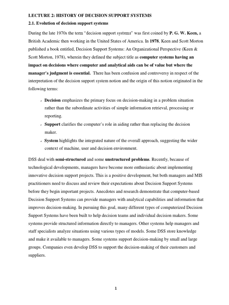 History of Decision Support Systems | PDF | Decision Support System ...