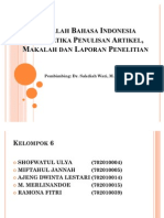 Sistematika Penulisan Artikel, Makalah dan Laporan