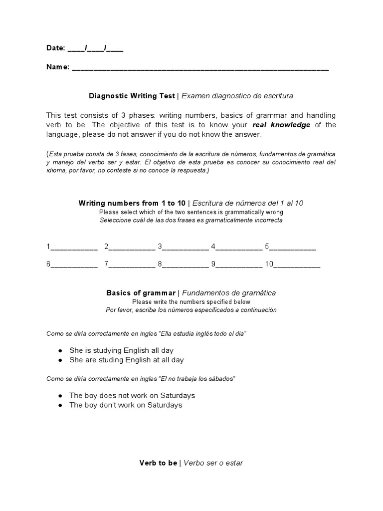Diagnostic Writing Test PDF