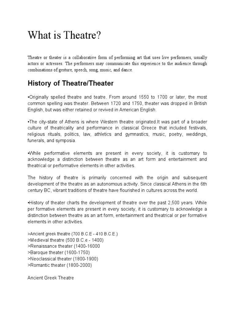 What Is Theater PDF Theatre Performing Arts