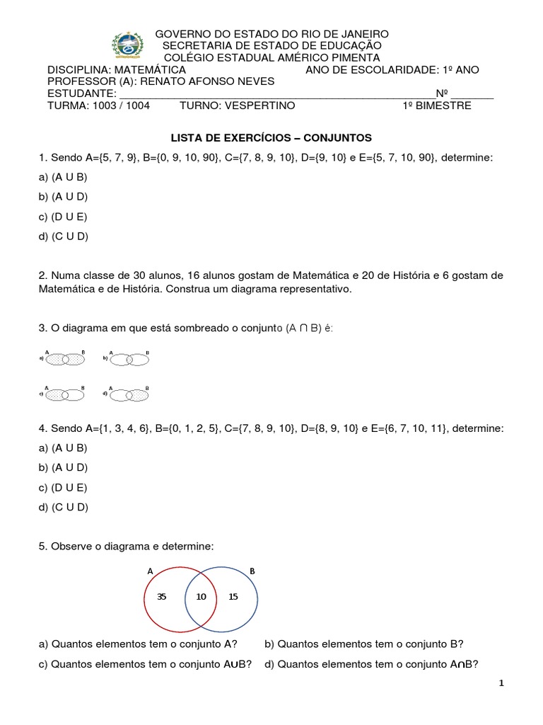 Lista De Exercícios Conjuntos Pdf