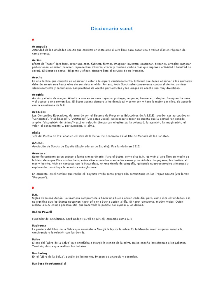 Diccionario Scout | PDF | Exploración | Organizaciones juveniles