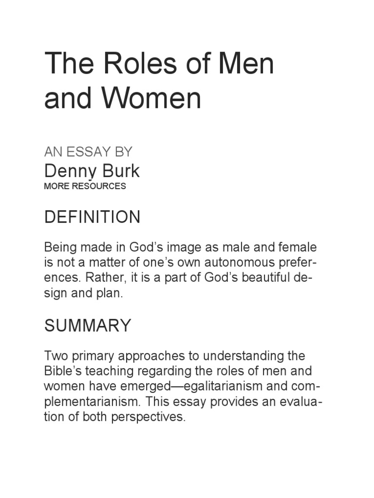 Men and Women: Roles Explored | PDF | Image Of God | Adam