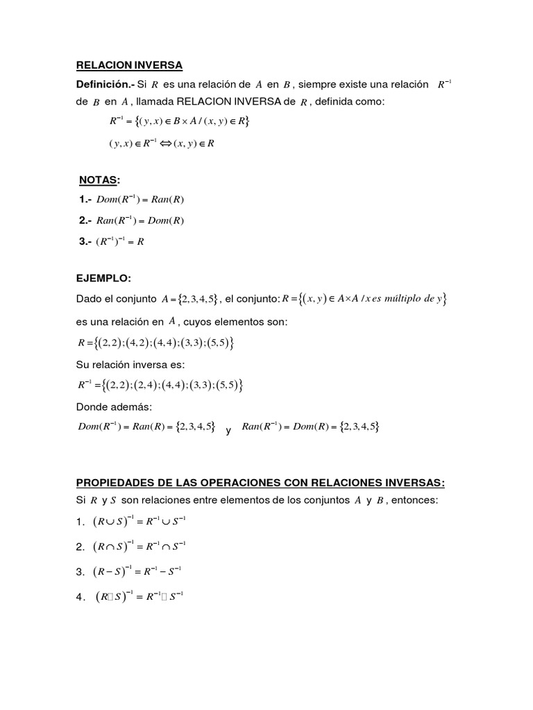 Relación Inversa y Equivalencia | PDF | Función (Matemáticas) | Sistema ...