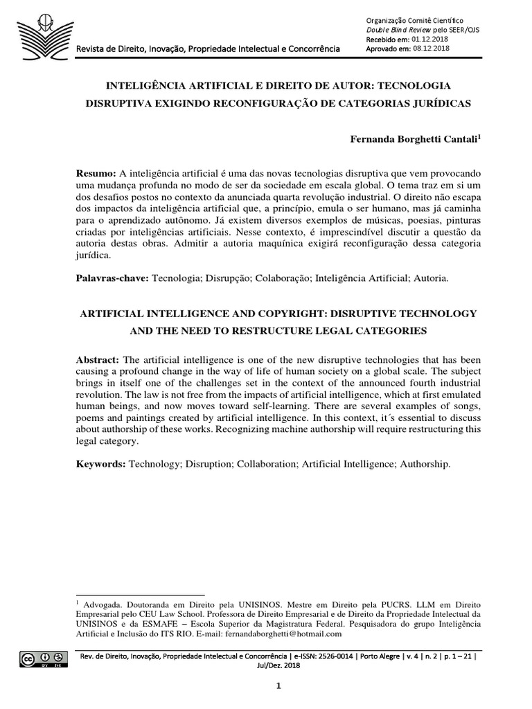 Inteligência Artificial e Direito de Autor Tecnologia | PDF ...