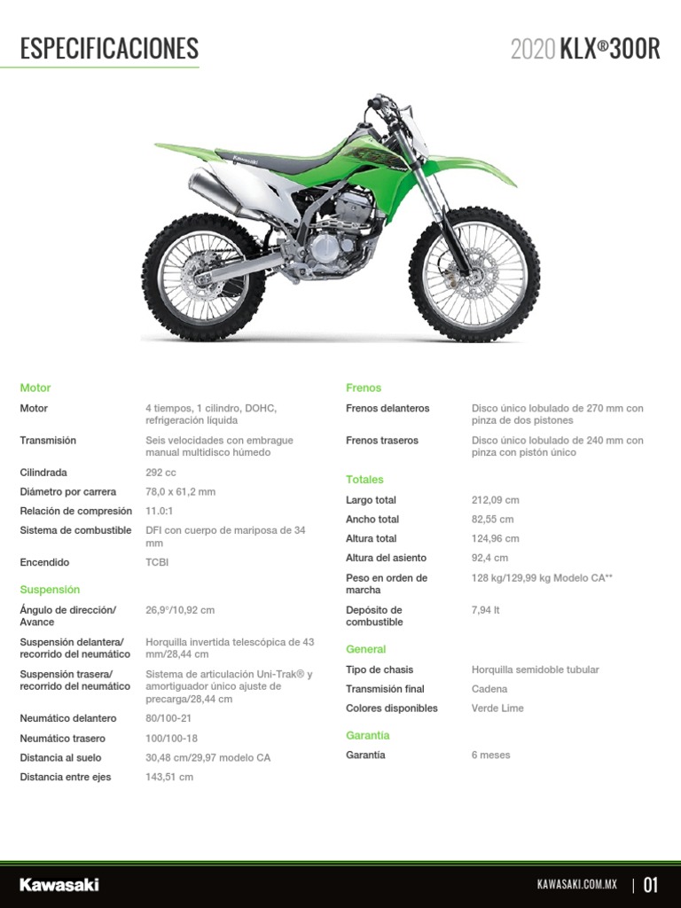 2020 KLX 300R Ficha Técnica | PDF | Carros deportivos | Tecnología de ...