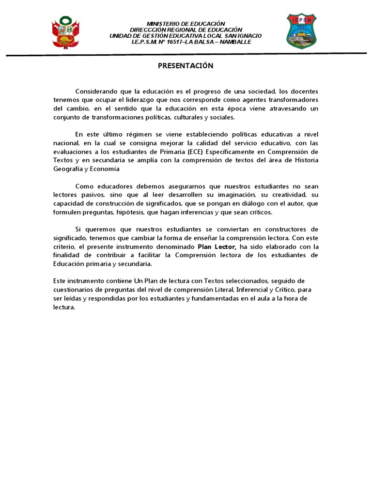 Plan Lector 2022 Pdf Comprensión Lectora Educación Primaria