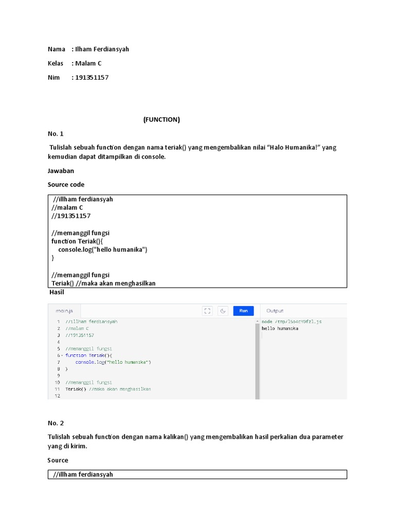 Fungsi JavaScript untuk Pemula | PDF | Metode & Bahan Ajar | Teknologi ...