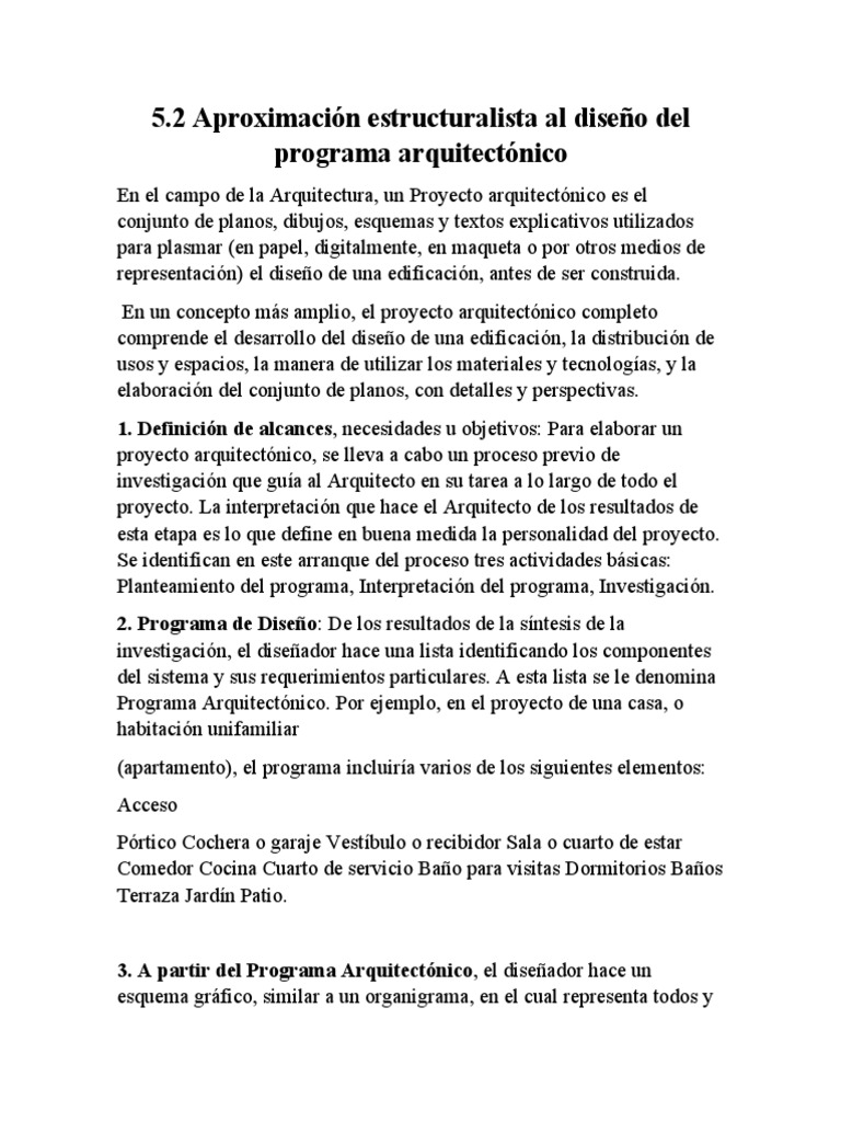 5.2 Aproximación Estructuralista Al Diseño Del Programa Arquitectónico ...
