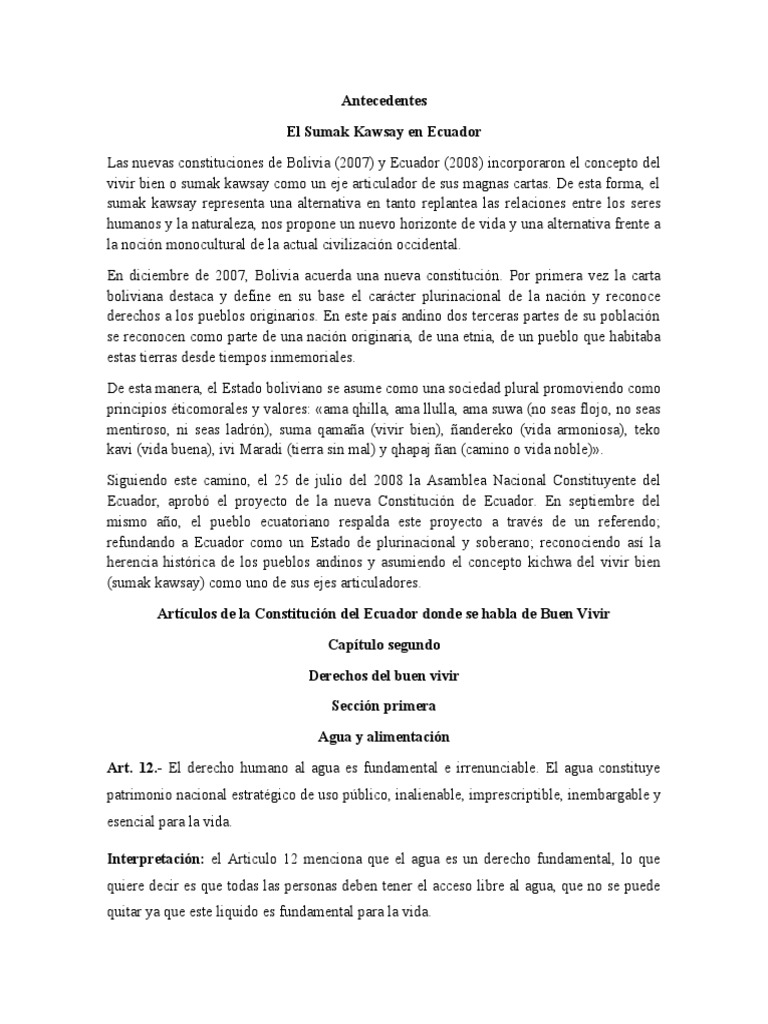 El Sumak Kawsay en Ecuador PDF Contaminación Discriminación