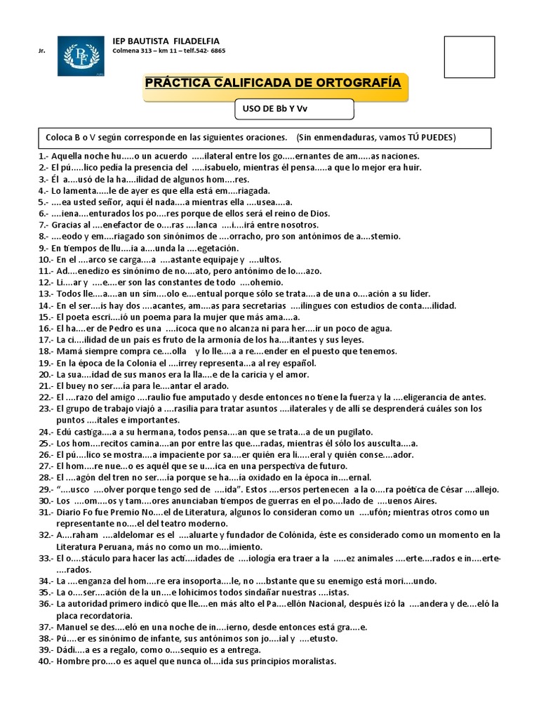 Práctica de Ortografía: Uso de B y V | PDF | Arte | Libros para ...