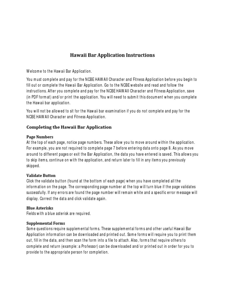 Hawaii Bar Application Guide | PDF