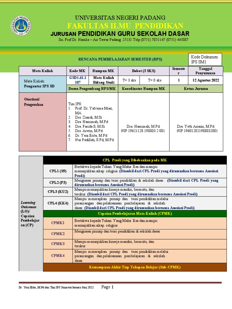 Rencana Pembelajaran Pengantar IPS SD | PDF | Karier & Perkembangan