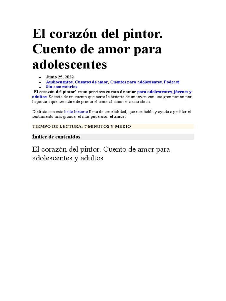 El Corazón Del Pintor Pdf Pinturas Amor