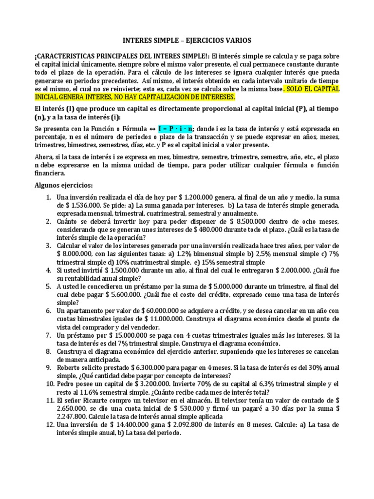 Ejercicios de Interés Simple PDF | PDF | Interés | Tasas de interés