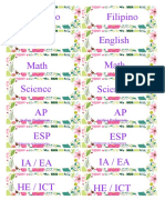 Filipino Filipino English English Math Math Science Science AP AP ESP ESP Ia / Ea He / Ict Ia / Ea He / Ict