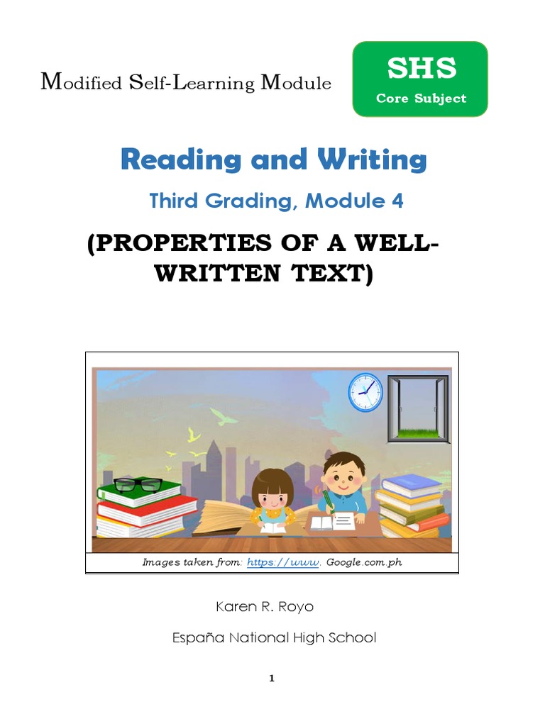Reading and Writing (Properties of A WellWritten Text) ) PDF
