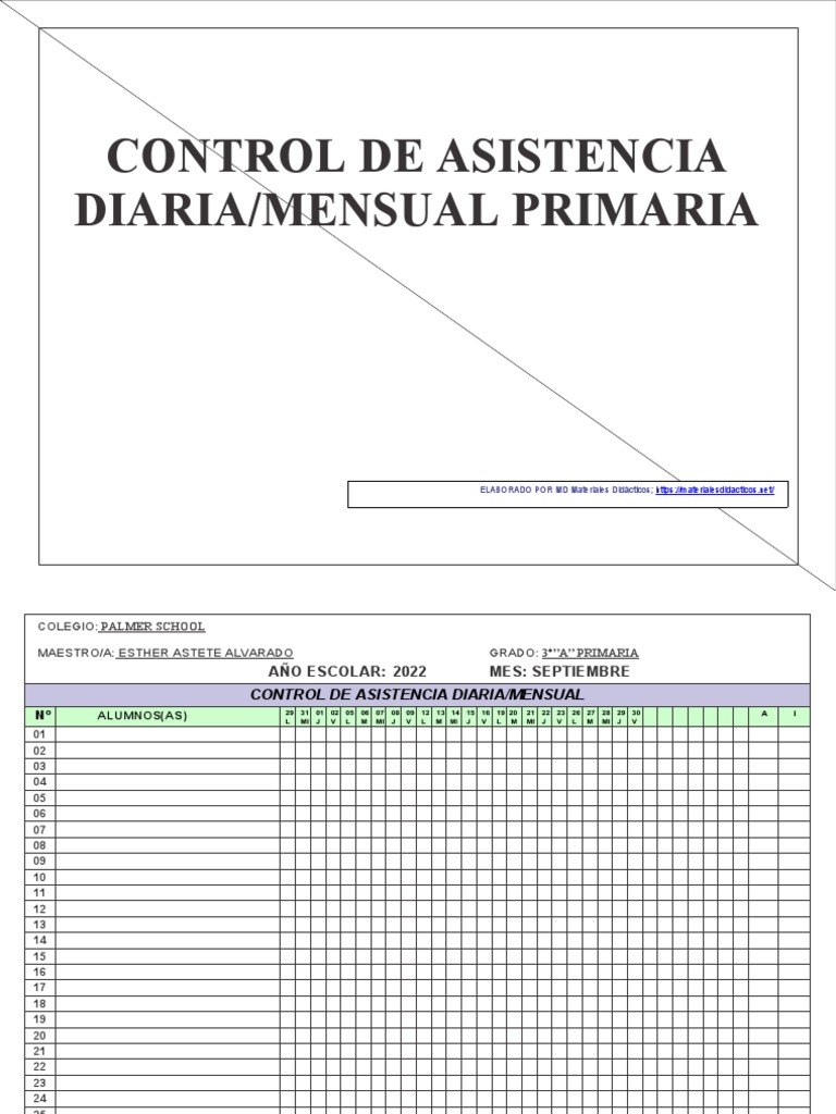 Control de Asistencia Escolar Primaria | PDF