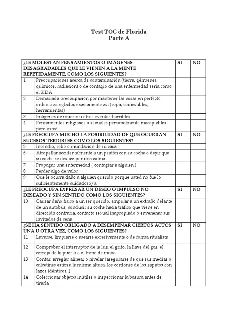 Test TOC de Florida: Evaluación de Ansiedad | PDF | Relaciones ...