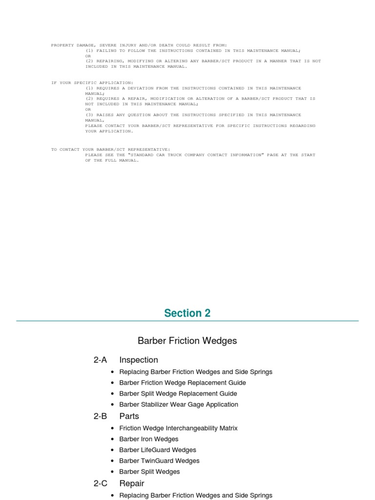 Barber Friction Wedge Maintenance Guide | PDF | Friction | Equipment