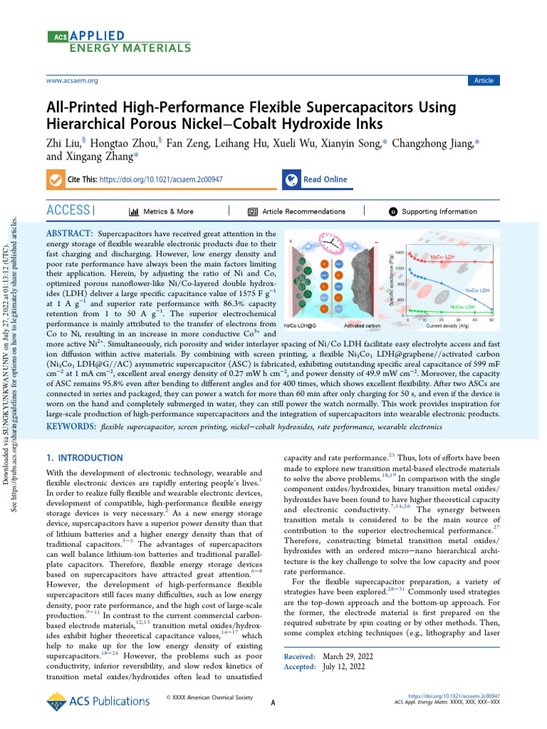 AllPrinted HighPerformance Flexible Supercapacitors Using