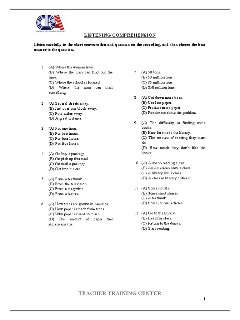 Listening Comprehension Practice | PDF | Human Communication | Cognition