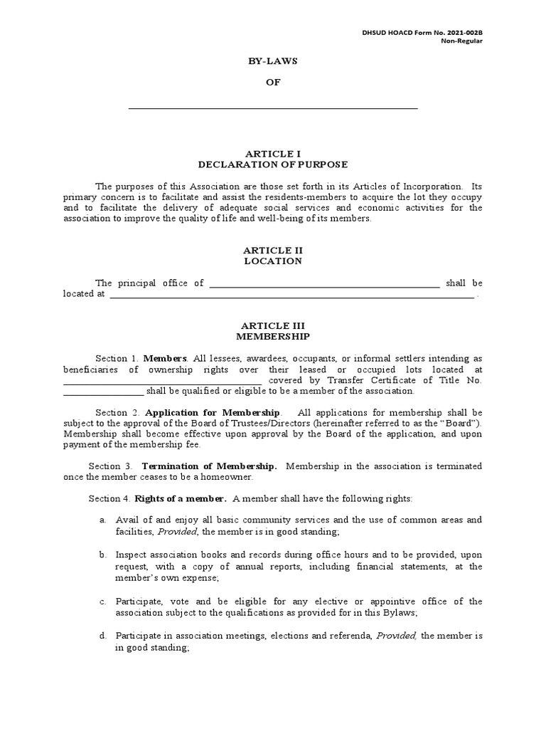 ByLaws of the [Association Name] Homeowners Association PDF Proxy