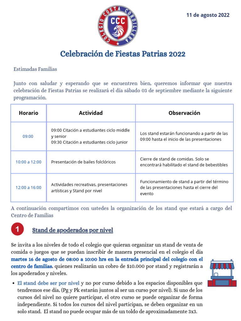 Comunicado Fiestas Patrias 2022 PDF Cocina Alimentos