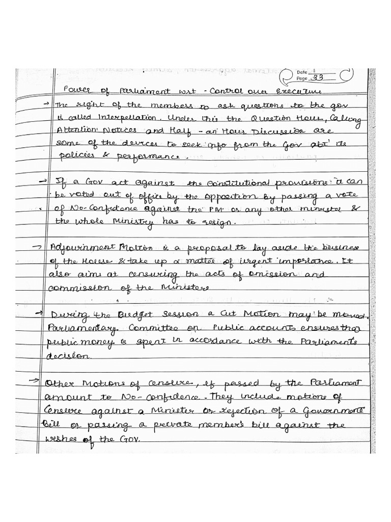 Union Legislature, Notes Icse Class 10 PDF