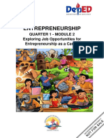 Entrepreneurship: Quarter 1 - Module 2 Exploring Job Opportunities For Entrepreneurship As A Career